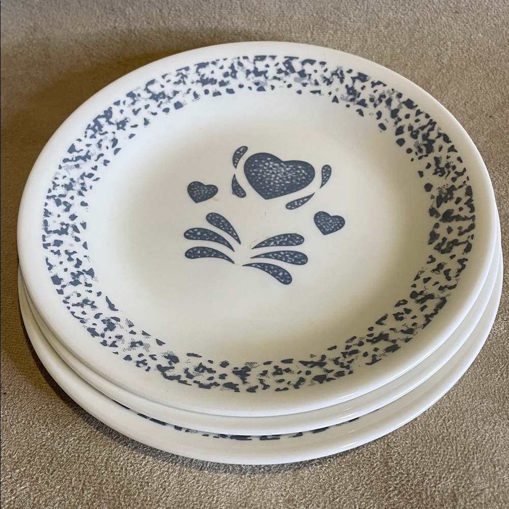 Corelle Appetizer Plates in Blue Hearts Pattern Set of 3